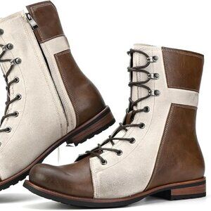 Men's Motorcycle Boots Casual Dress Retro Lace-up Boots for Men Riding Boots